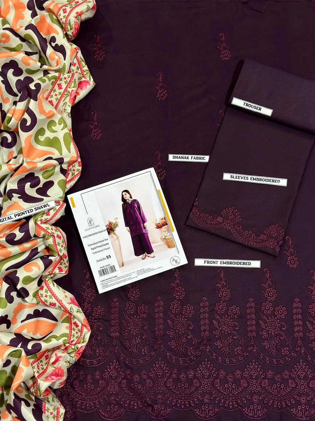 3-Piece Women's Unstitched Hand Embroidered Suit – Elegant & Luxurious