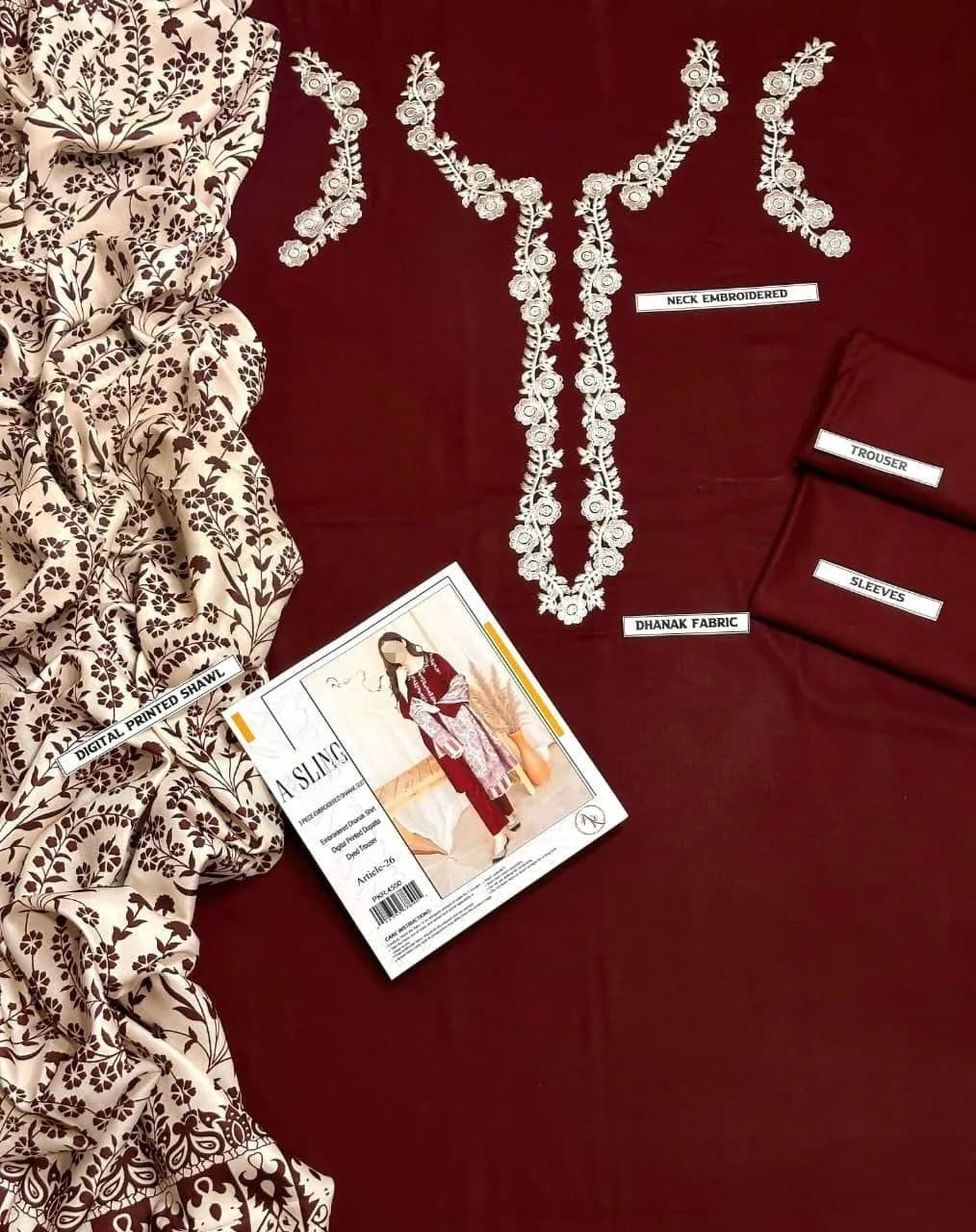 3-Piece Women's Unstitched Embroidered Suit – Elegant & Stylish