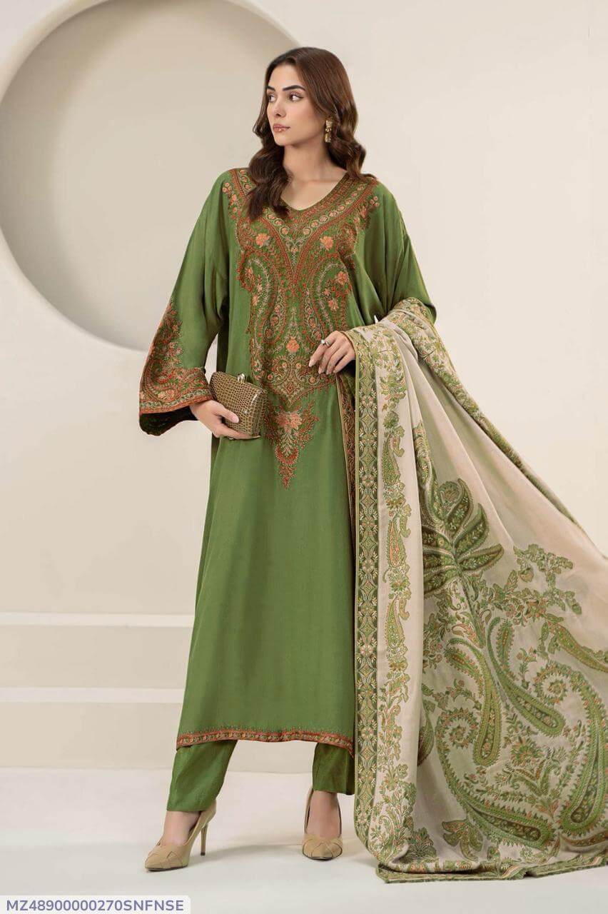 3 Pcs Women's Unstitched Embroidered Suit