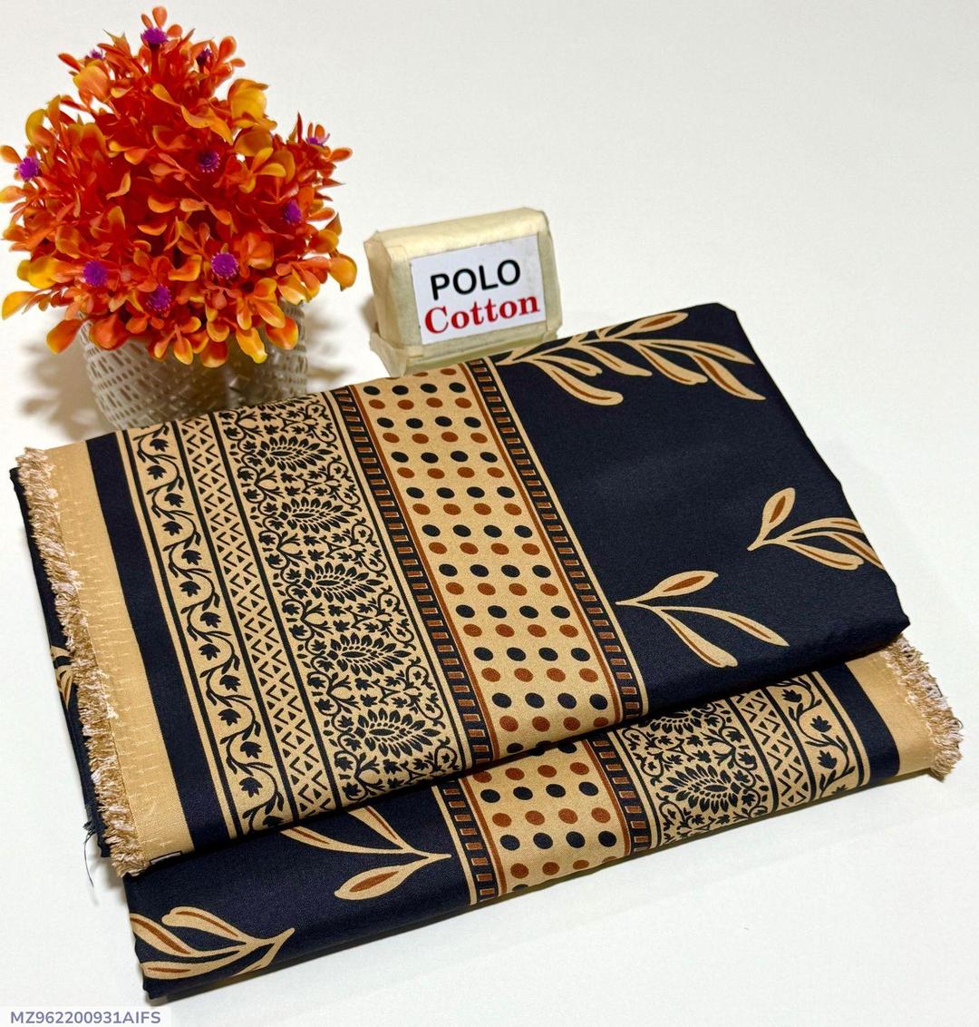 2-Piece Women’s Unstitched Printed Polo Cotton Suit – Black