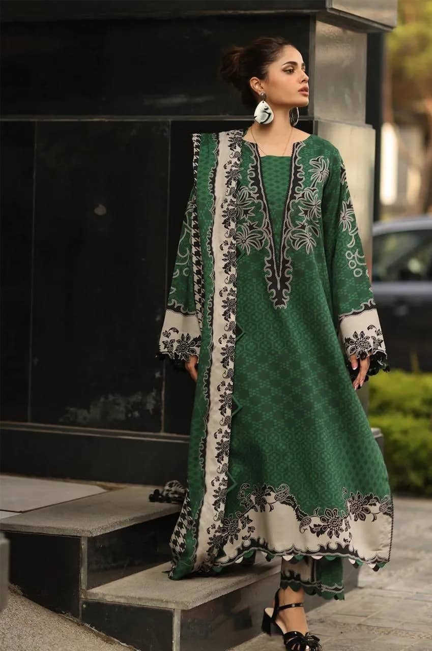 3-Piece Women's Unstitched Printed Linen Suit – Stylish & Comfortable