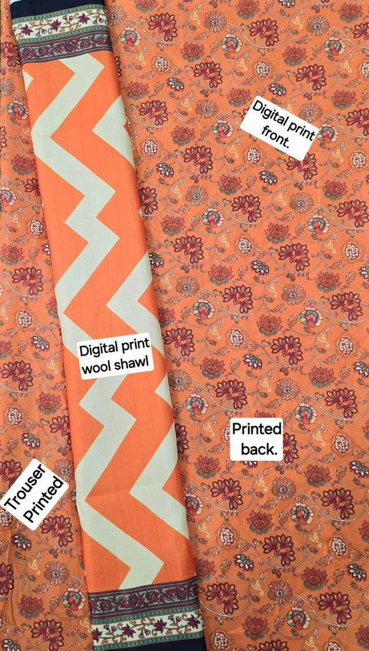 3-Piece Women's Unstitched Digital Print Suit – Stylish & Comfortable