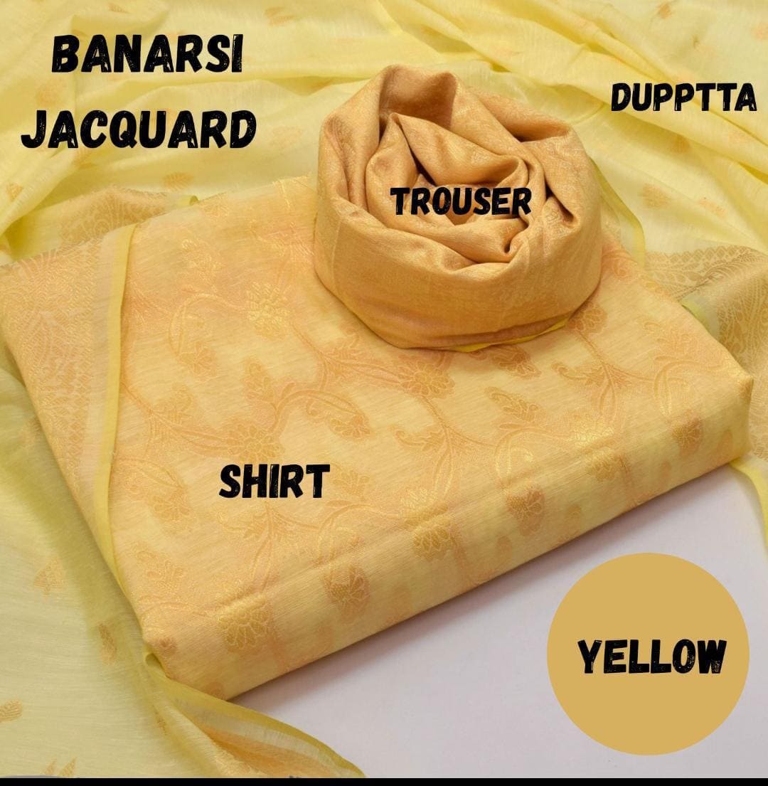 3-Piece Women's Unstitched Zari Tilla Suit – Elegant & Festive