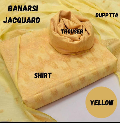 3-Piece Women's Unstitched Zari Tilla Suit – Elegant & Festive