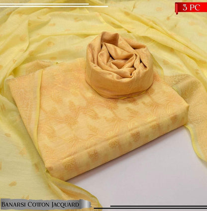 3-Piece Women's Unstitched Zari Tilla Suit – Elegant & Festive