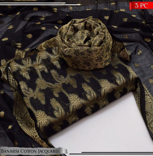 3-Piece Women's Unstitched Zari Tilla Suit – Luxurious & Stylish