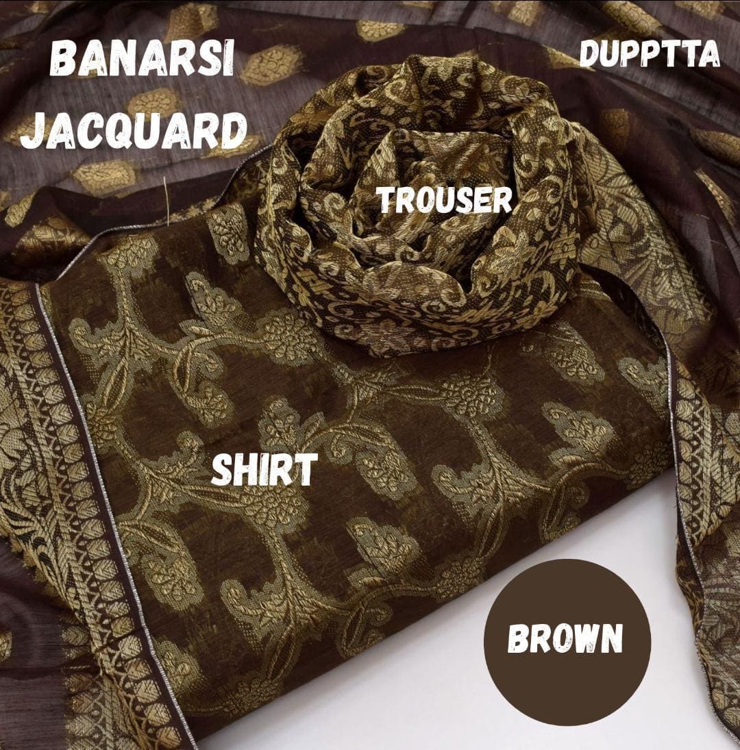 3-Piece Women's Unstitched Zari Tilla Suit – Elegant & Festive