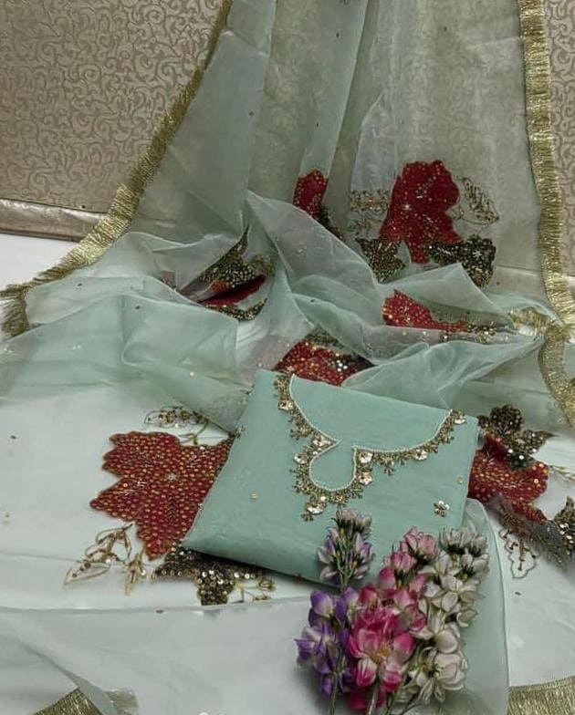 2-Piece Women's Unstitched Zari Tilla Embroidered Suit – Elegant & Stylish