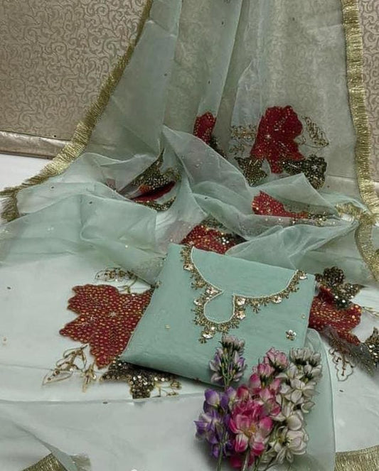 2-Piece Women's Unstitched Zari Tilla Embroidered Suit – Elegant & Stylish