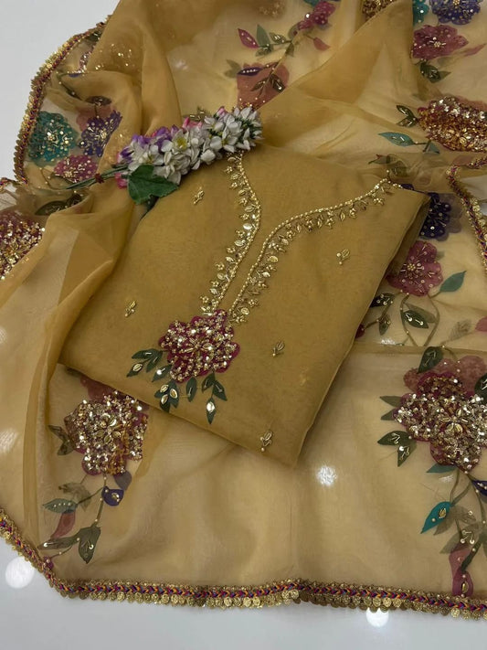 2-Piece Women's Unstitched Zari Tilla Embroidered Suit – Elegant & Luxurious