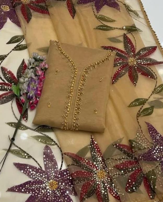 2-Piece Women's Unstitched Sequins Embroidered Suit – Elegant & Stylish