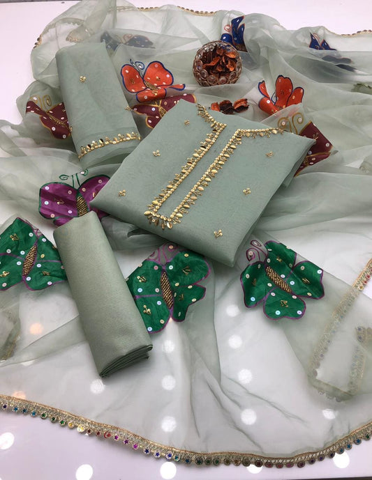 3-Piece Women's Unstitched Organza Printed Embroidered Suit – Elegant & Stylish