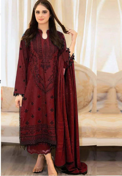 3-Piece Women's Unstitched Embroidered Suit – Elegant & Stylish
