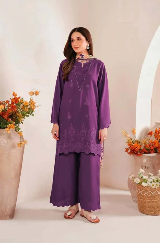 3-Piece Women's Unstitched Hand Embroidered Suit – Elegant & Luxurious