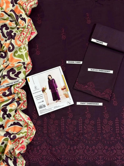 3-Piece Women's Unstitched Hand Embroidered Suit – Elegant & Luxurious