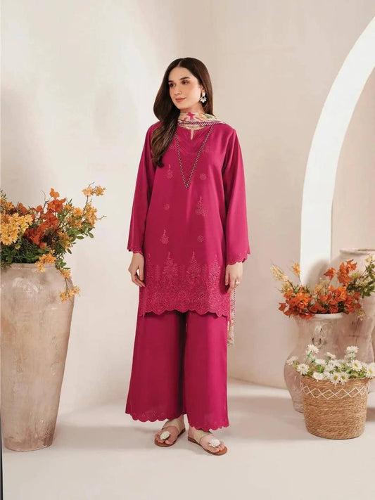 3-Piece Women's Unstitched Chikankari Embroidered Suit – Elegant & Stylish