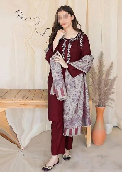 3-Piece Women's Unstitched Embroidered Suit – Elegant & Stylish