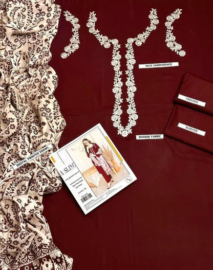 3-Piece Women's Unstitched Embroidered Suit – Elegant & Stylish