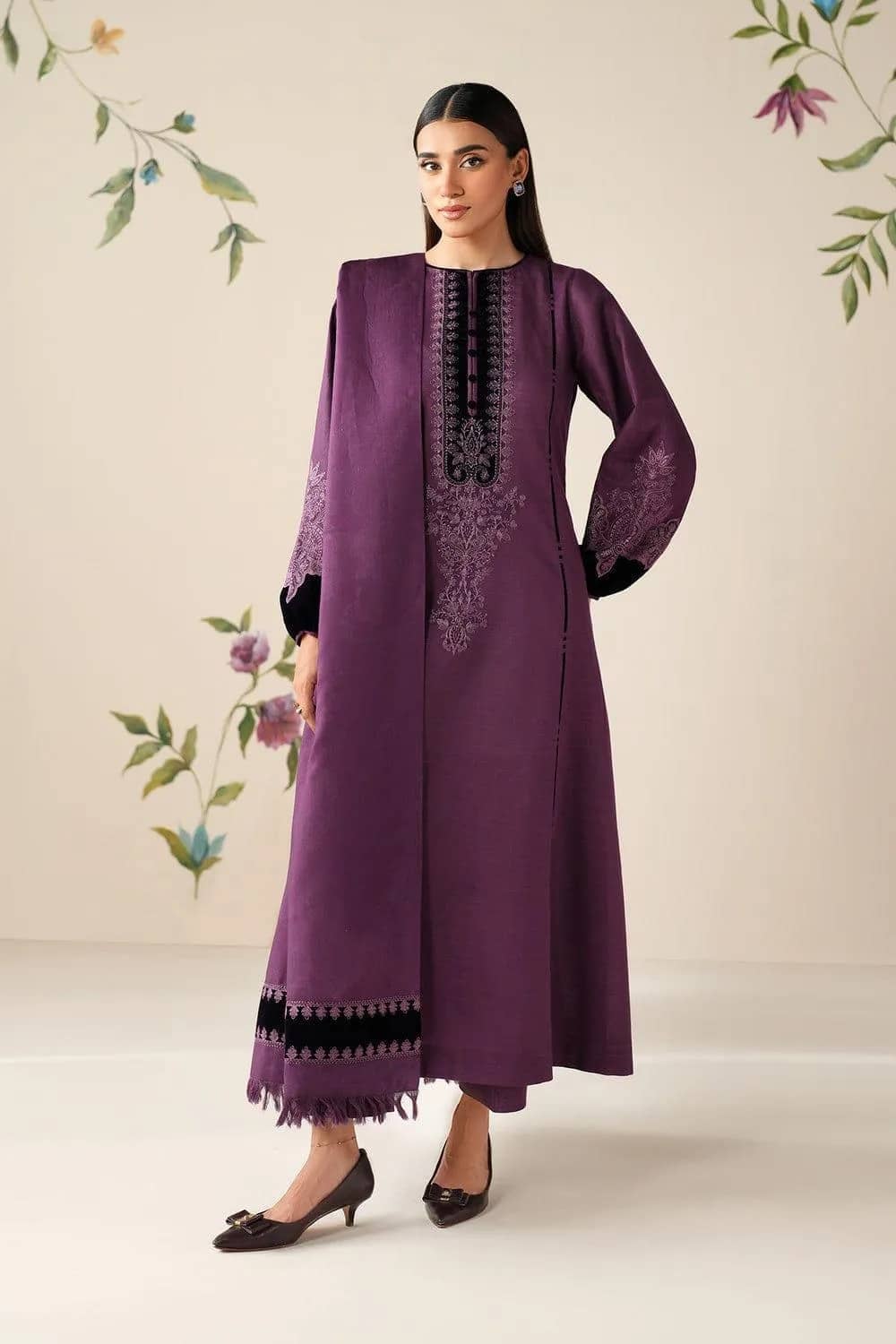 3-Piece Women's Unstitched Embroidered Suit – Elegant & Stylish