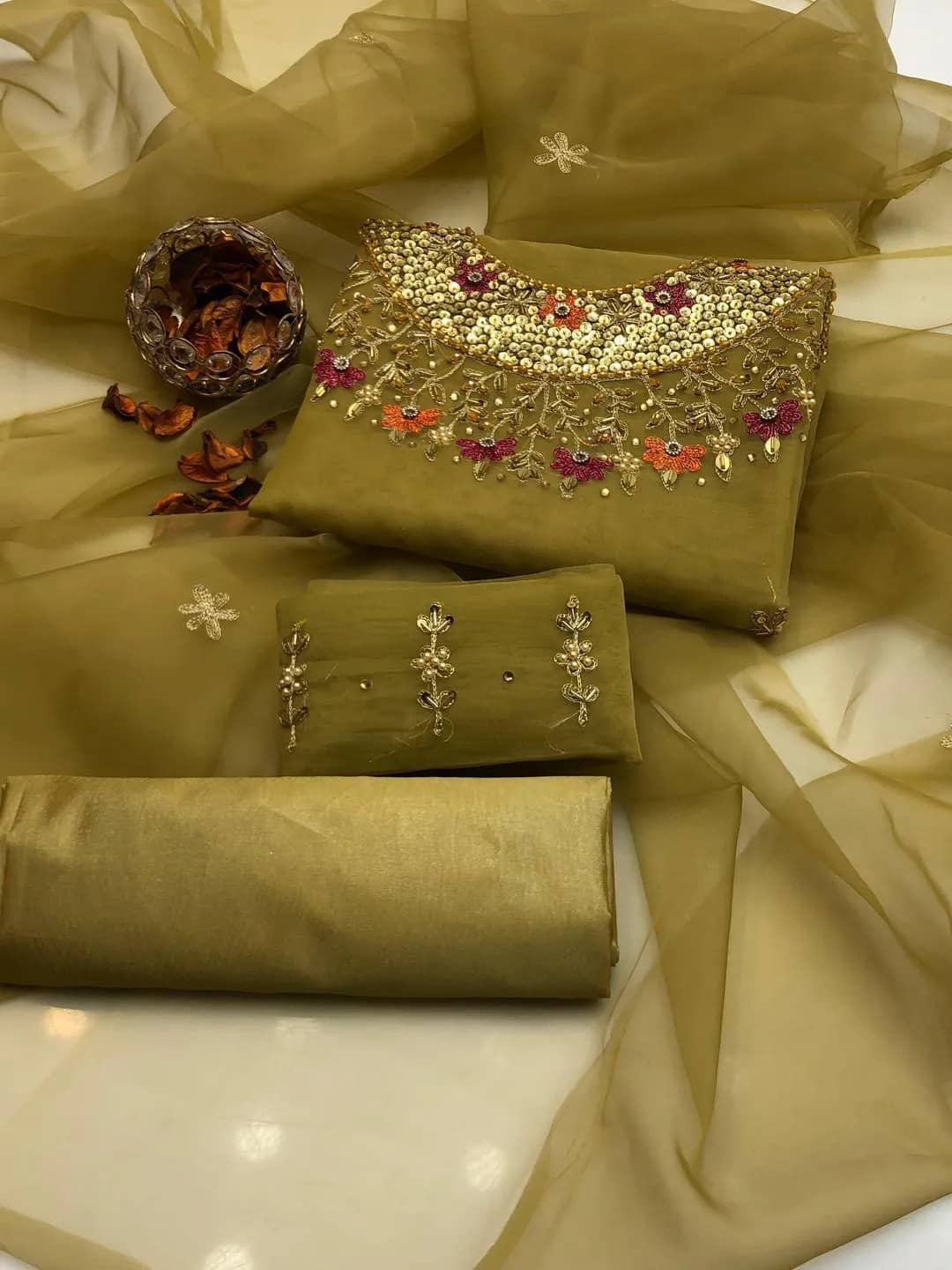 3-Piece Women's Unstitched Hand Embroidered Suit – Elegant & Luxurious