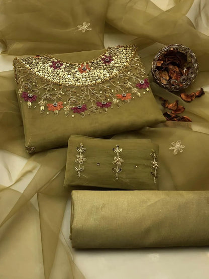 3-Piece Women's Unstitched Hand Embroidered Suit – Elegant & Luxurious