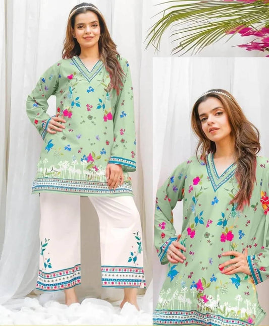 2-Piece Women's Stitched Swiss Lawn Printed Shirt & Trouser – Elegant & Comfortable