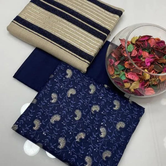 3-Piece Women's Unstitched Embroidered Suit – Elegant & Luxurious