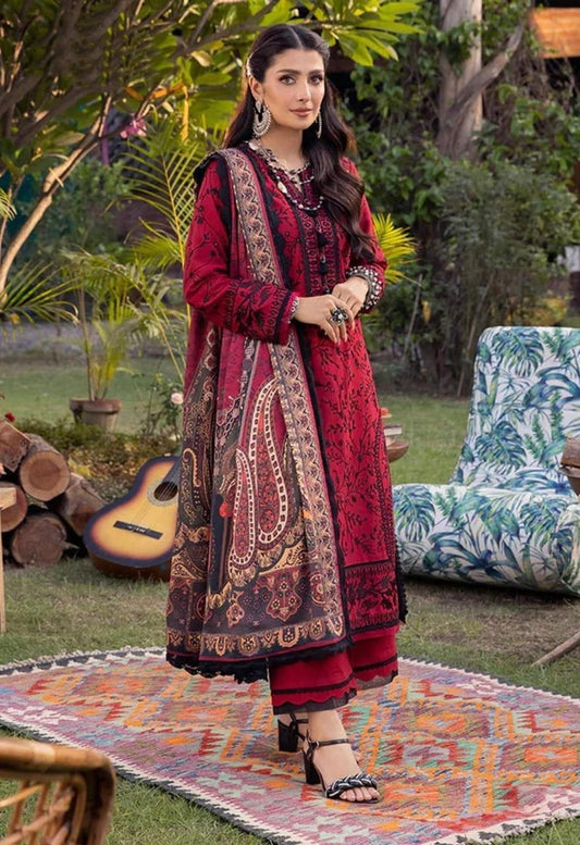 3-Piece Women's Unstitched Embroidered Suit – Elegant & Luxurious
