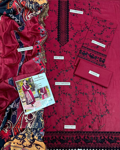 3-Piece Women's Unstitched Embroidered Suit – Elegant & Luxurious