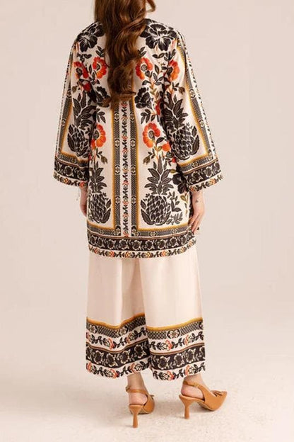 Stylish 2-Piece V-Neck Printed Shirt & Plain Trouser Set for Women – Elegant & Comfortable