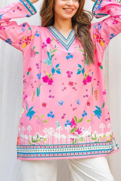 2-Piece Women's Stylish V-Neck Printed Shirt & Plain Trouser Set – Elegant & Comfortable