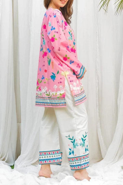 2-Piece Women's Stylish V-Neck Printed Shirt & Plain Trouser Set – Elegant & Comfortable