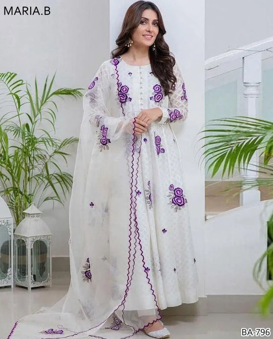 3 Pcs Women's Unstitched Embroidered Suit – Elegant Design