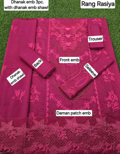 3 Pcs Women's Unstitched Embroidered Suit – Elegant Design