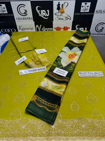 3 Pcs Women's Unstitched Chikankari Embroidered Suit