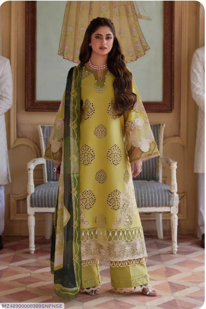 3 Pcs Women's Unstitched Chikankari Embroidered Suit