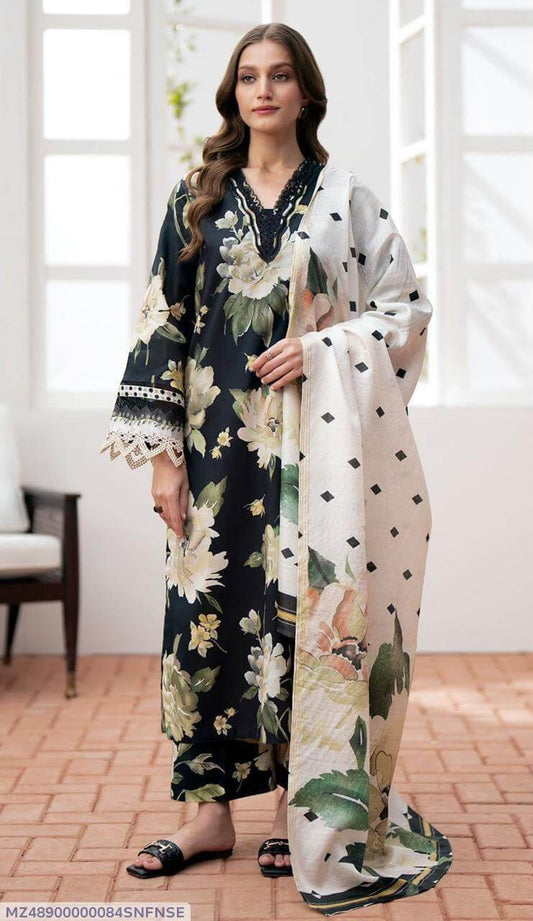 3 Pcs Women's Unstitched Karandi Digital Print Suit