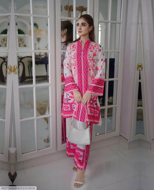 2 Pcs Women's Stitched Swiss Lawn Printed Co-Ord Set