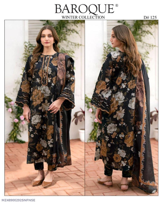 3-Piece Women’s Unstitched Karandi Digital Print Suit – Black