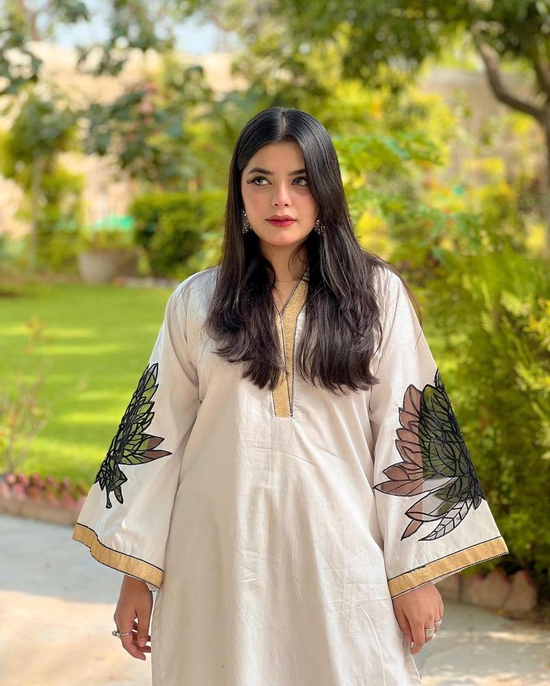 2 Pcs Women's Embroidered Linen Suit (Shirt & Trouser)