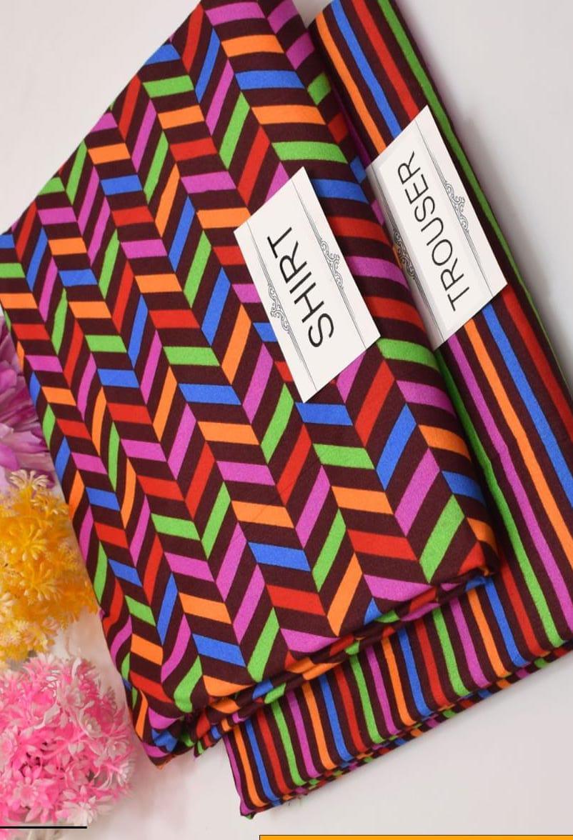 2-Piece Women’s Unstitched Printed Polo Cotton Suit – Multicolor