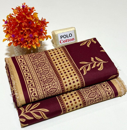 2-Piece Women’s Unstitched Printed Polo Cotton Suit – Maroon