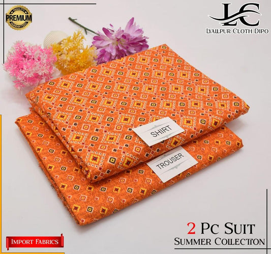 2-Piece Women’s Unstitched Printed Polo Cotton Suit – Orange