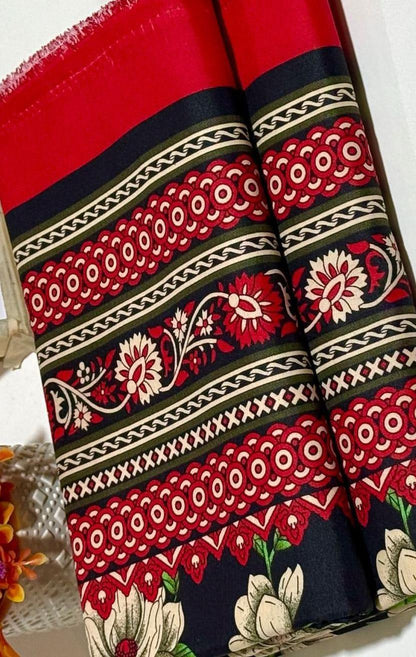 2-Piece Women’s Unstitched Printed Polo Cotton Suit – Red