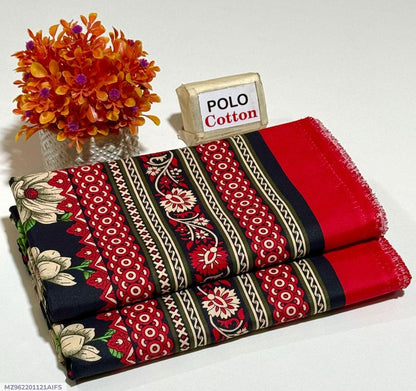 2-Piece Women’s Unstitched Printed Polo Cotton Suit – Red