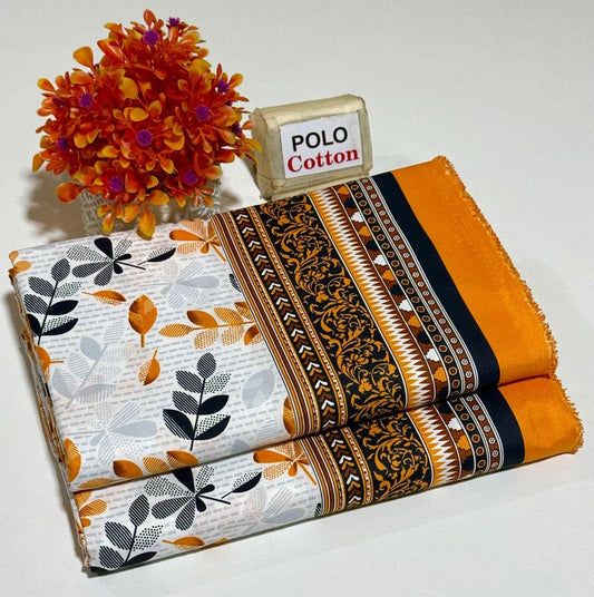 2-Piece Women’s Unstitched Printed Polo Cotton Suit – Orange