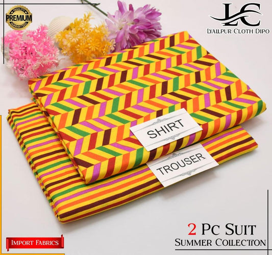 2-Piece Women’s Unstitched Printed Polo Cotton Suit – Yellow