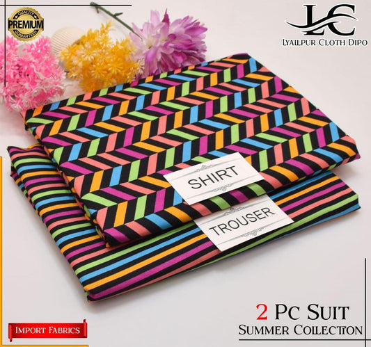 2-Piece Women’s Unstitched Printed Polo Cotton Suit – Multicolor