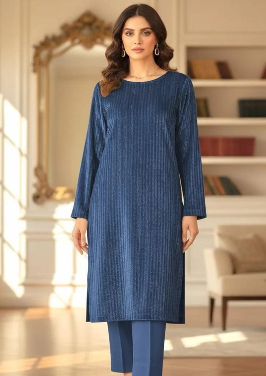 2-Piece Women’s Unstitched Plain Velvet Suit – Blue