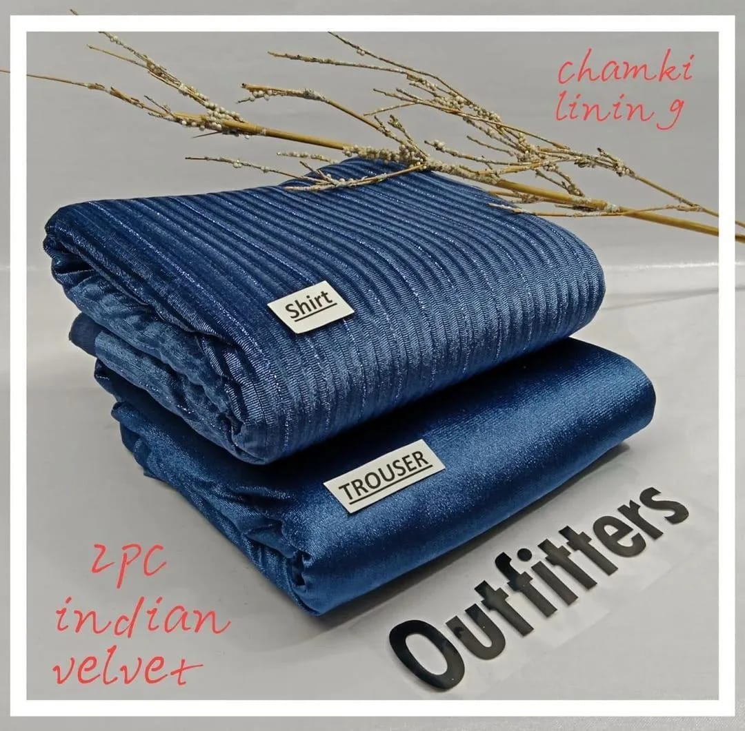 2-Piece Women’s Unstitched Plain Velvet Suit – Blue